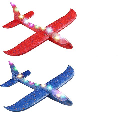 ANG Airplane Toy Set of 2 Large Throwing Foam Plane with Led Flashing ...
