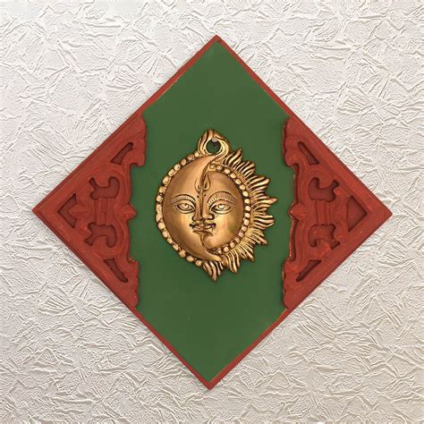 Wall Frame of Sun & Moon Brass Art 15.5″ – Divine Duality