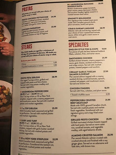 Menu at Pickle Barrel, London