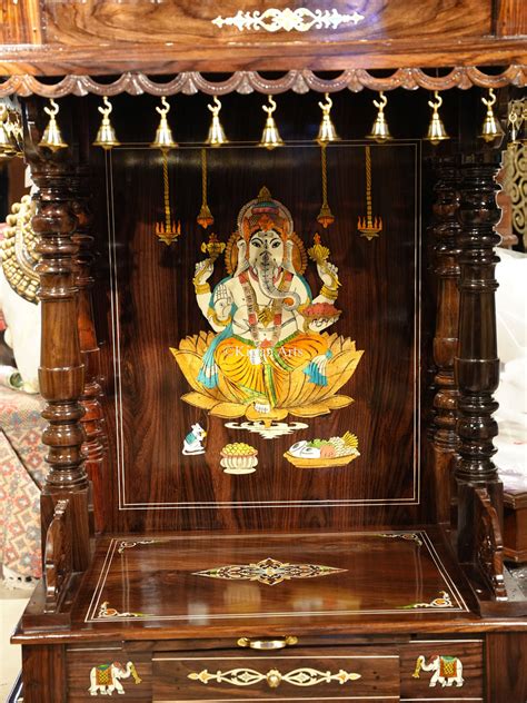 Rosewood Mandir 62" | 30x18 Inches | Lord Ganesha Inlay – Kirtan Arts