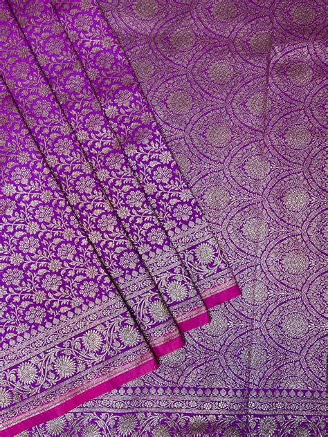 Purple Antique Zari Banaras Katan Intricate Allover Brocade Saree with ...