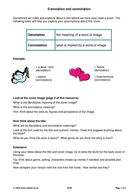Denotation and Connotation Worksheet Denotation and Connotation 2nd ...