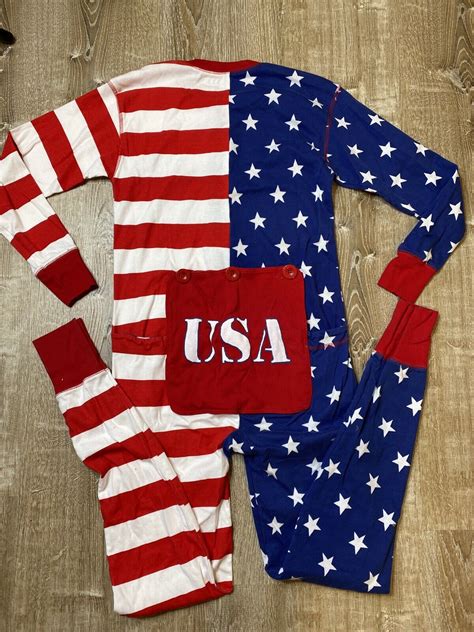 Little Blue House Union Suit Drop Seat Pajamas USA ST… - Gem