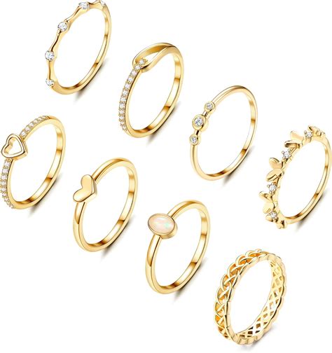 Amazon.com: FIBO STEEL 8 PCS 14K Gold Plated Stackable Rings for Women ...
