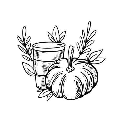 Hand drawn black color outline pumpkin spice drink. 21747760 Vector Art ...