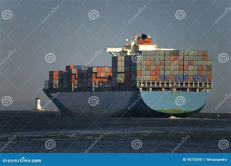 Cargo Container Ship Leaves Port Stock Photo - Image of large ...