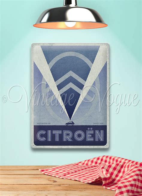 Plaque rétro en tôle « Citroën - 2CV Logo Bleu » 30 x 40 cm ⋆ Vintage Vogue