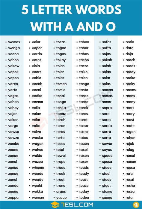 5 Letter Words with A and O (900+ Words in English) • 7ESL