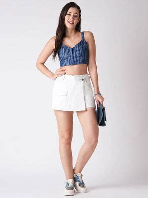Buy Globus Women White Slim Fit Mid-Rise Front Pocket Denim Skorts Online