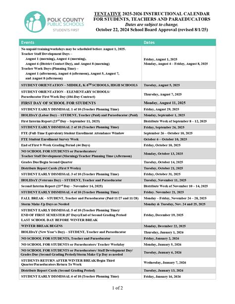 Polk County Public Schools Calendar 2026 - School District Calendar