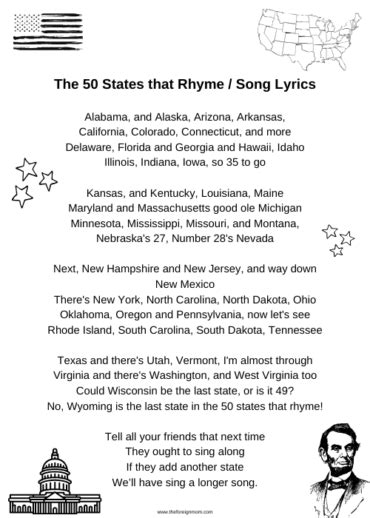 Sing Across America: 50 States that Rhyme Song Lyrics.