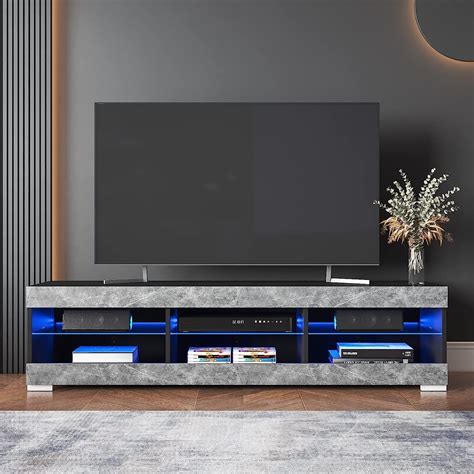 Amazon.com: HOMMPA LED TV Stand for 65 inch TV Grey Black TV Stand with ...