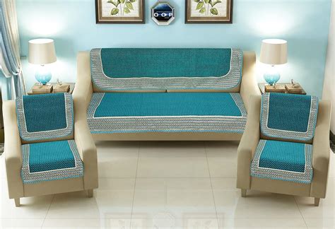 jayvaam 5 Seater Sofa Cover 10 Pieces Set - 3 + 1+1 Chenille Sofa Cover ...