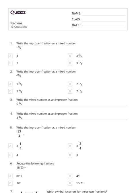 50+ Fractions worksheets for 5th Class on Quizizz | Free & Printable