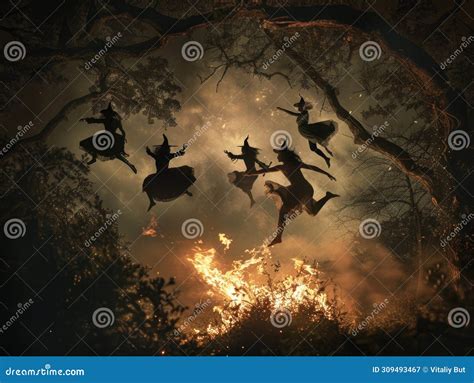 A Group of Witches Flying through the Air. Generative AI. Stock Image ...