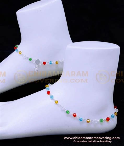 Buy Trendy Colourful Crystal Silver Fancy Anklet Design