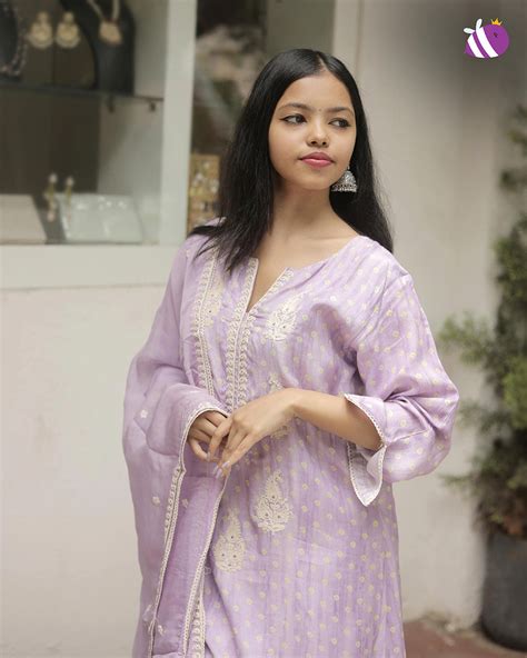 Lavender Dola Silk Handwork Premium Kurta with Pant and Dupatta with E ...