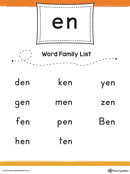 EN Word Family CVC List Printable PDF | MyTeachingStation.com