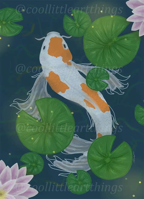 Koi Fish Digital Download Print Lily Pad Pond - Etsy | Lily pad drawing ...
