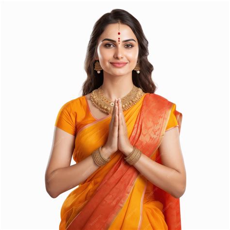 Premium Photo | Indian woman doing namaste or welcome gesture