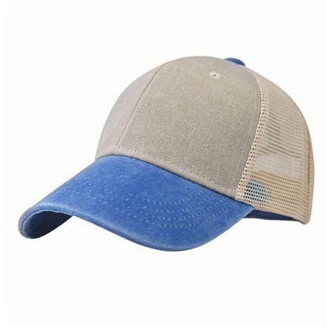 Blue Unisex Washed Distressed Color Block Baseball Cap With Lightweight ...