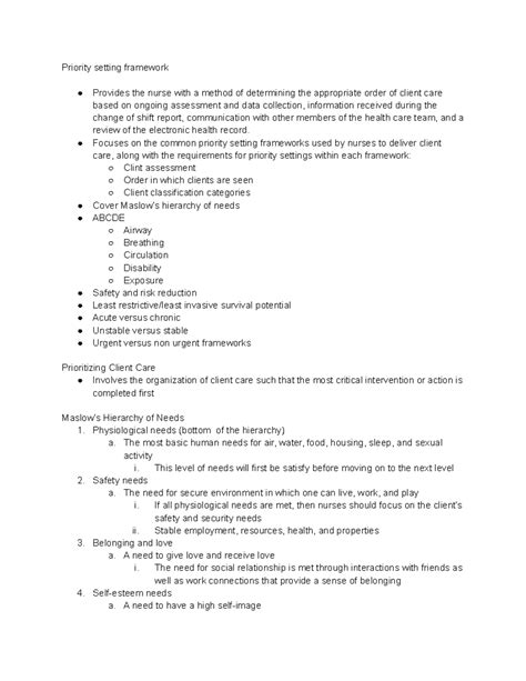NUR 305: Priority Setting Framework in Nursing Care Processes - Studocu