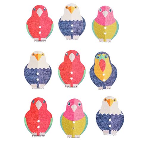 Hexawata Random Mixed Bird Shaped 2 Holes Wood Wooden Buttons Sewing ...