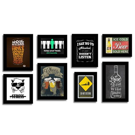 Set Of 8 Quirky Quote Black Framed Wall Posters - Bar Theme Wall Quote ...