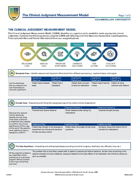 NR 326 Clinical Judgment Measurement Model Worksheet for James Mason ...