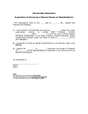 shareholders resolution template word Doc Template | pdfFiller