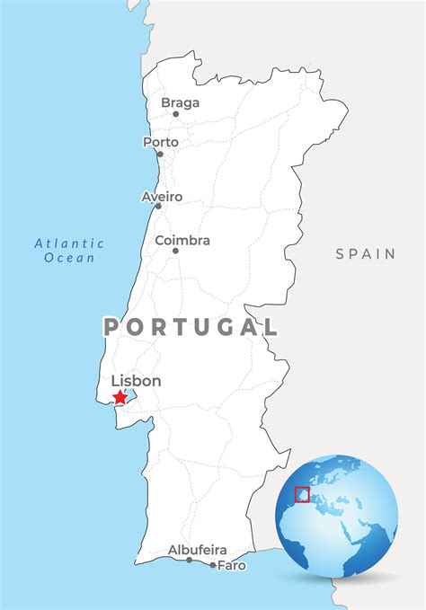 Portugal map with capital Lisbon, most important cities and national ...