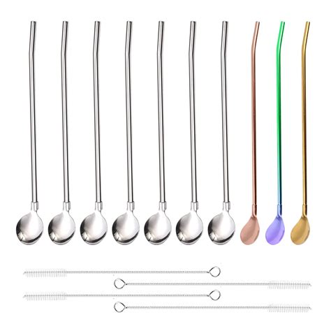Stainless Steel Straw Spoons Pack Of 10 Colored Straw Spoon 2 In 1