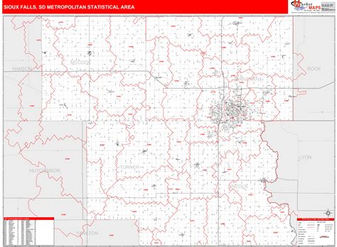 Sioux Falls, SD Metro Area Wall Map Red Line Style by MarketMAPS ...