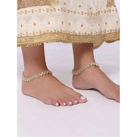Buy OOMPH Gold Kundan Ethnic Payal Anklets For Women Stylish Latest ...