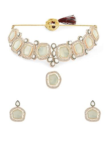Buy ZAVERI PEARLS Mint Green Stones Dazzling Austrian Diamonds Kundan ...