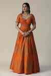 Buy Orange Silk, Crepe, Chiffon Lace, Mandala Foil Printed Anarkali ...