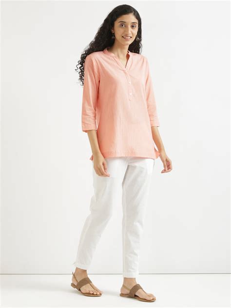 Peach Airy Linen Short Kurta – सादा / SAADAA