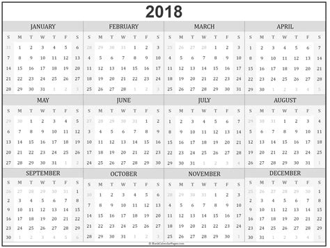 2018 year calendar | yearly printable