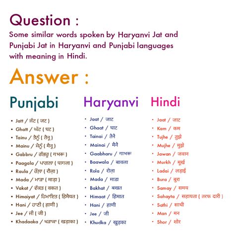 Similar words of Punjabi and Haryanvi with meaning in Hindi. : r/Jat_Land