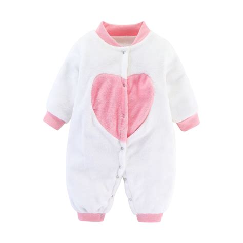 2024 Newborn Baby Fleece Onesie Cute Heart Pattern Girl Boy Hooded ...