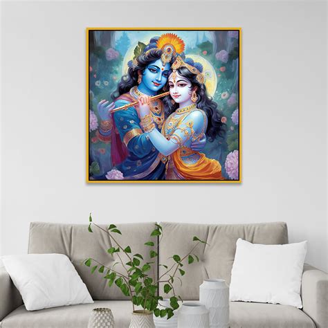 Radha Krishna Romantic Hindu Canvas Wall Painting in Divine Colors ...