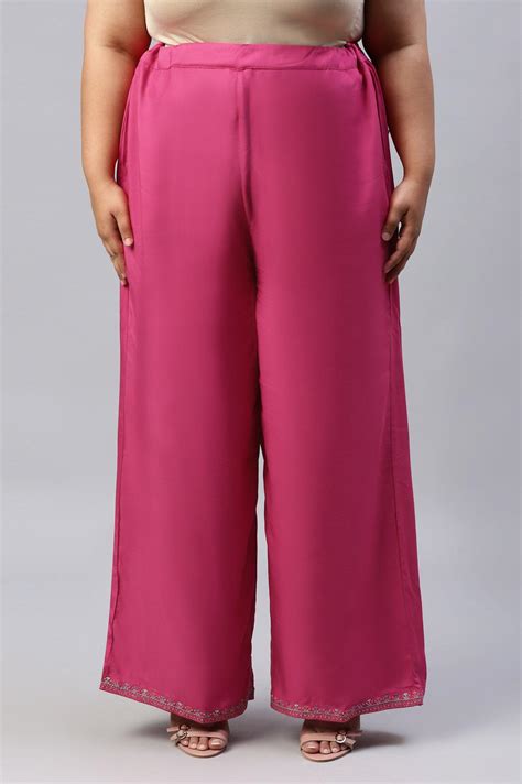Buy Dark Pink Festive Plus Size Parallel Pants Online for Woman | WforWoman