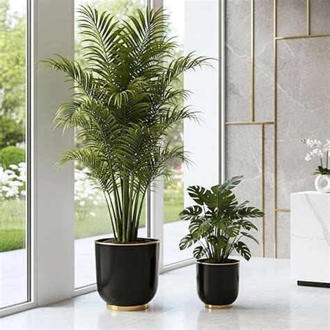 BEHOMA Metal Planters Black (Set of 2), Modern Large Planters for Home ...