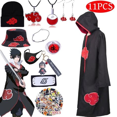 Buy 11Pieces Naruto Akatsuki Cosplay Costume Cloak Kit Online at Lowest ...