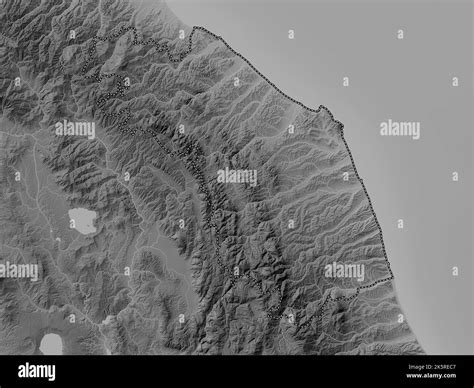 Marche, region of Italy. Grayscale elevation map with lakes and rivers ...