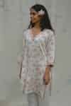 Buy White Modal Print Rose V Neck Kurta For Women by Studio Malang ...