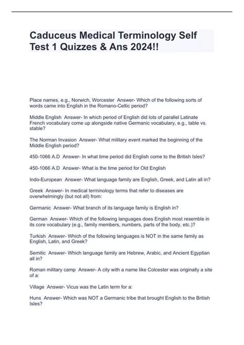 Caduceus Medical Terminology Self Test 1 Quizzes & Ans 2024 ...