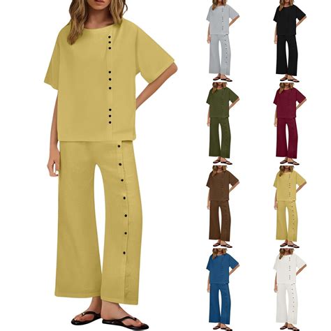 DDAPJ pyju Summer Outfits for Women 2 Piece Cotton Linen Matching Set ...