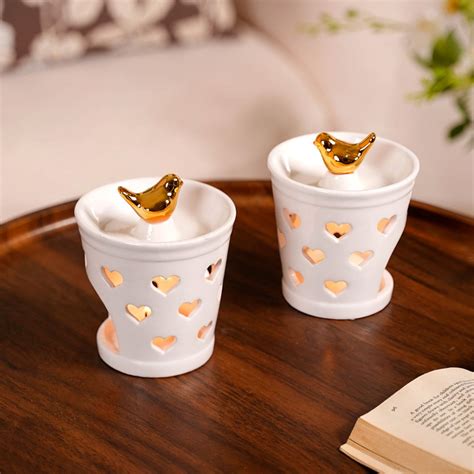 Bird Topped Heart Cutwork Aroma Diffuser Set Of 2 White Online ...