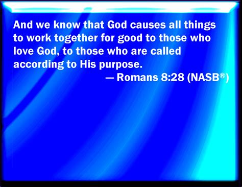 Romans 8:28 And we know that all things work together for good to them ...